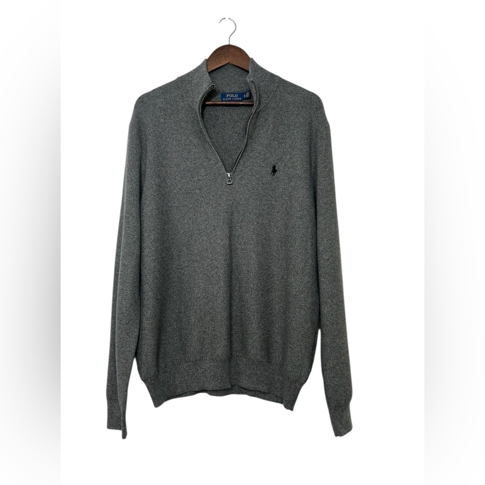 POLO Ralph Lauren XL Men’s Gray Pima Cotton 1/4 Zip Long Sleeve Pullover Sweater - Picture 2 of 9